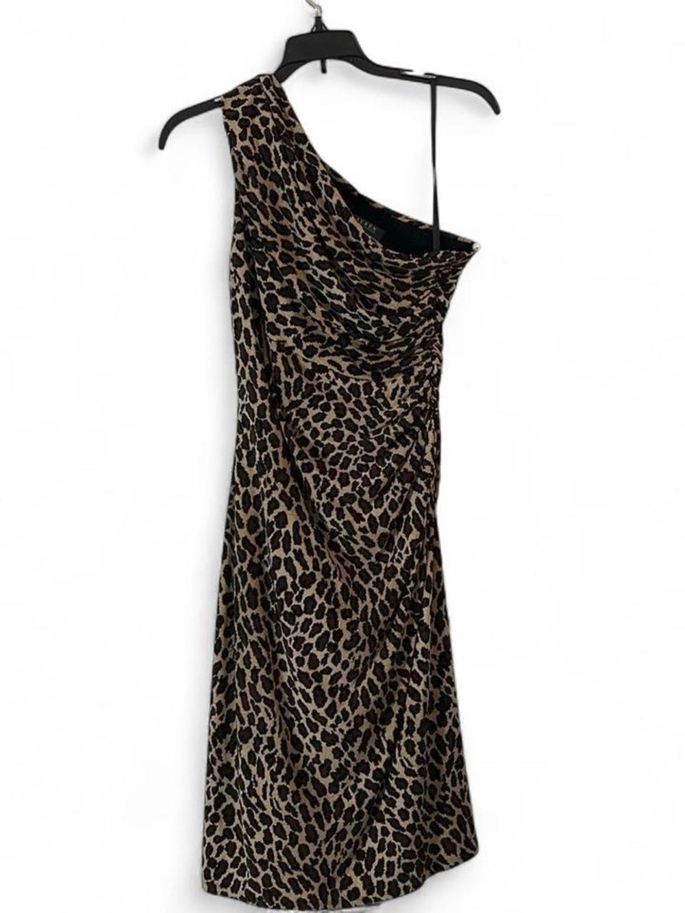 Vintage Ralph Lauren One-Shoulder Leopard Print Dress in Tan and Black